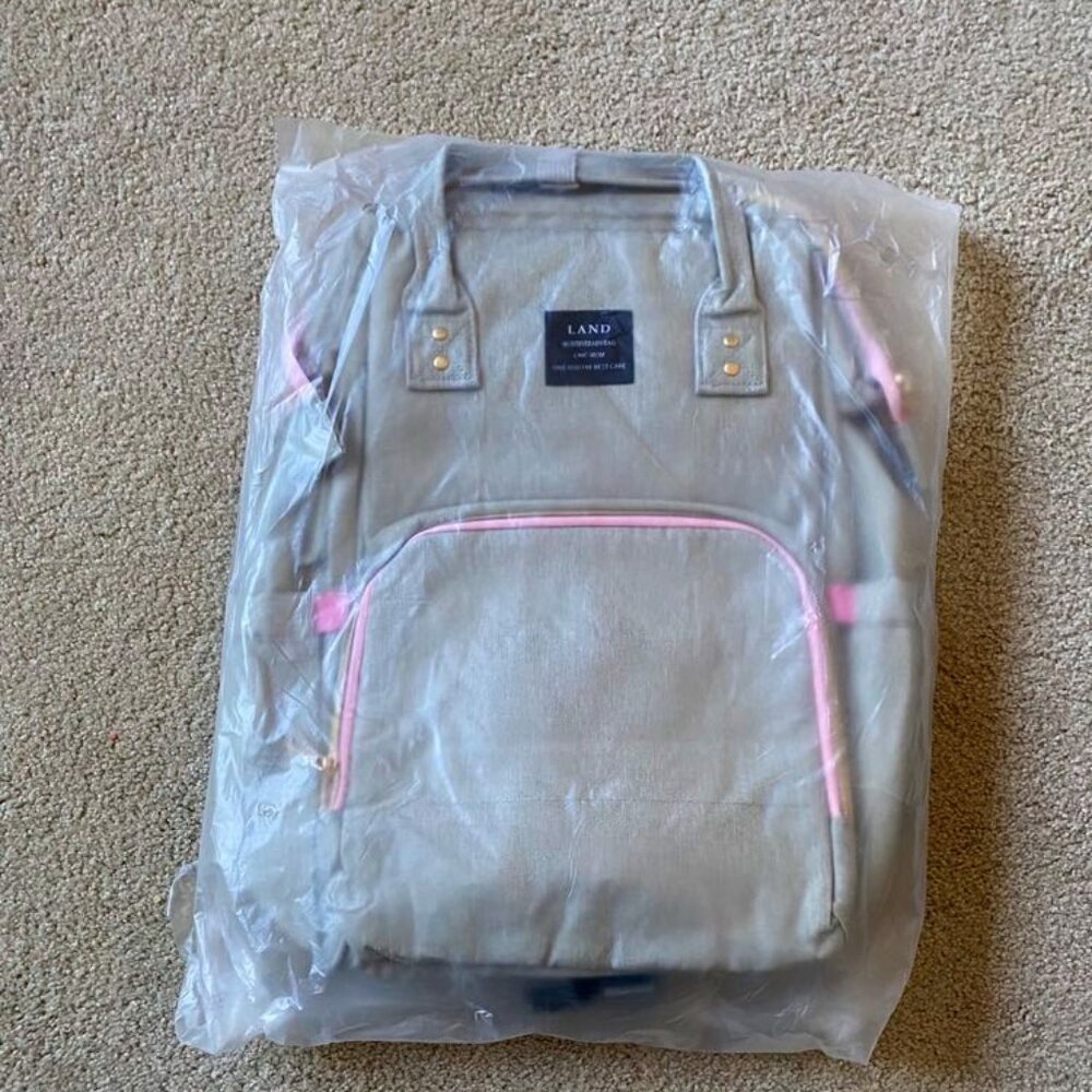 Grey and line pink diaper bag back pack